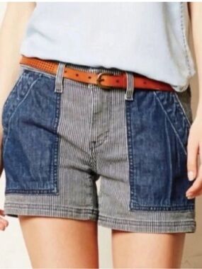 Anthropologie Pilcro and the Letterpress Railroad Stripe Denim Shorts